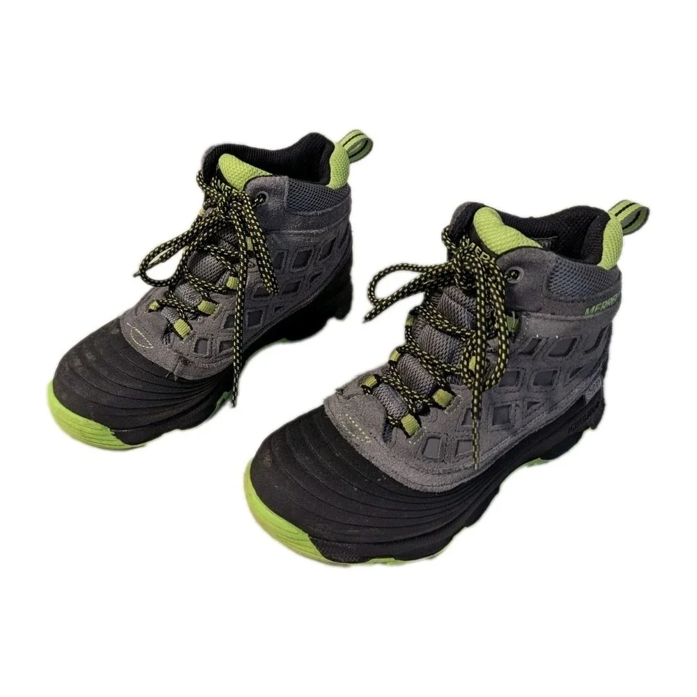 Merrell Boys Thermoshiver 2.0 Waterproof Winter Boots Gray Black Lime Green 13.5